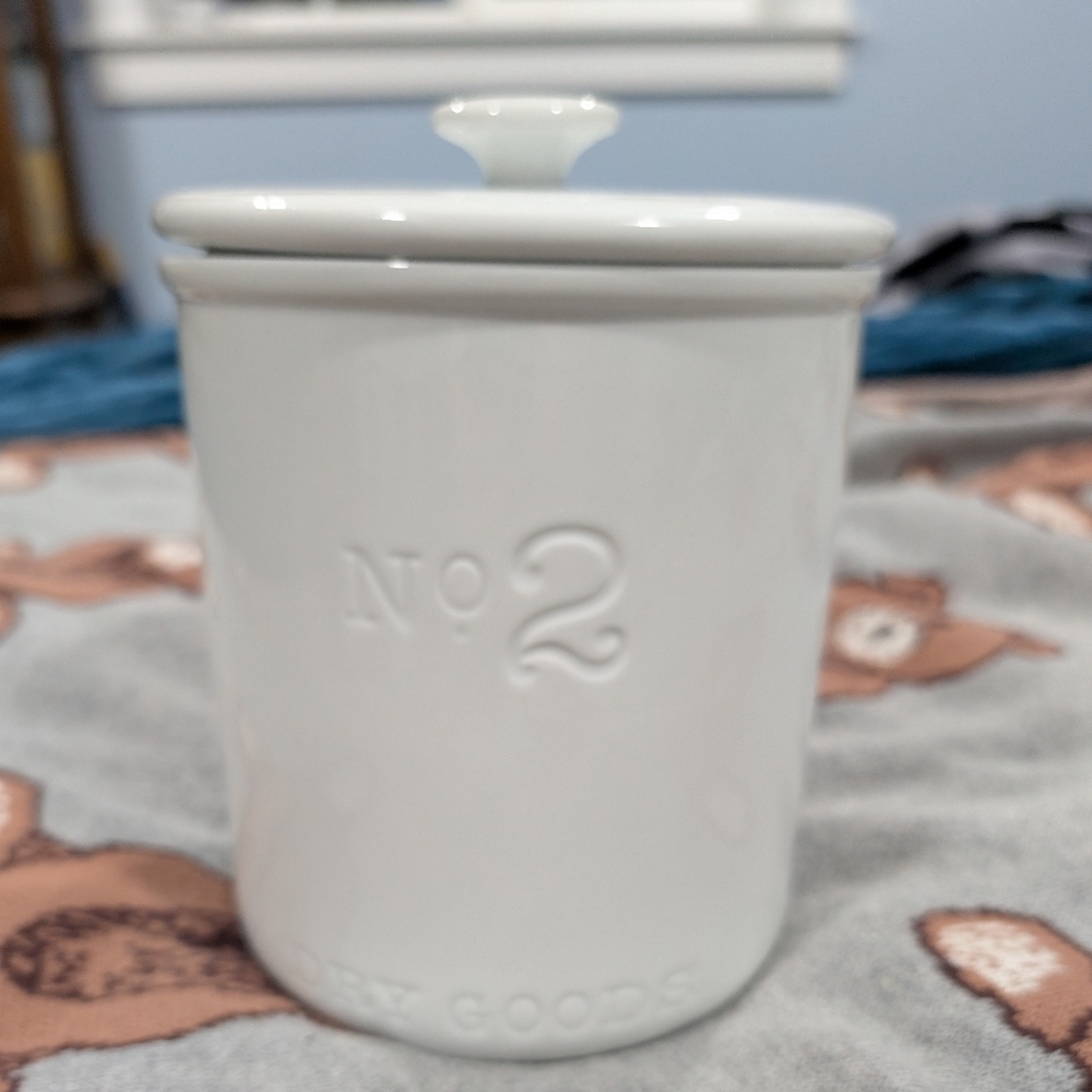 White Ceramic Canister with Lid